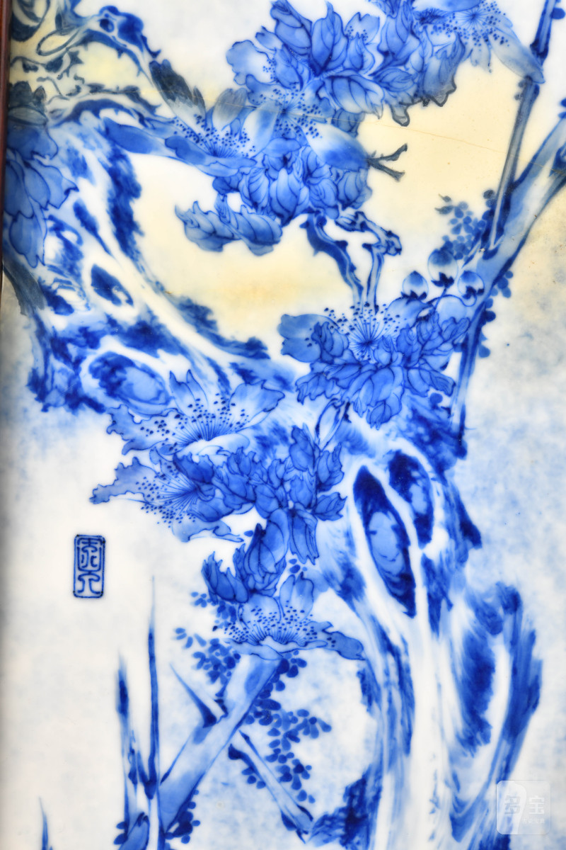 民国 王步青花四时瑞禽图瓷板一套 - 图20